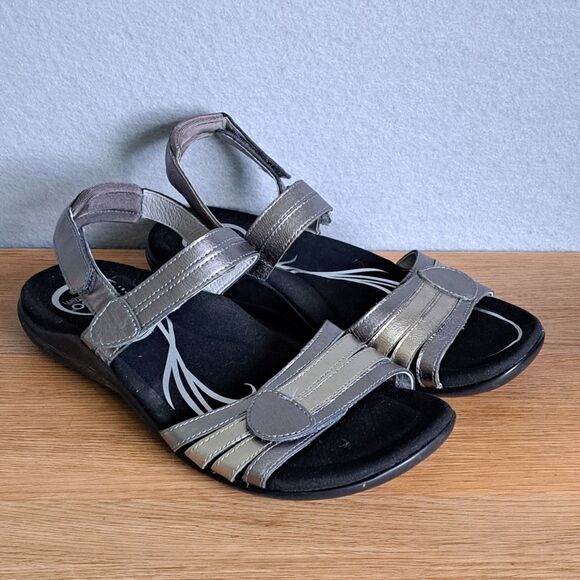 ABEO Brynn Womens 8.5 Silver Leather Adjustable Strap Comfort Sandals BIO System - Picture 1 of 9